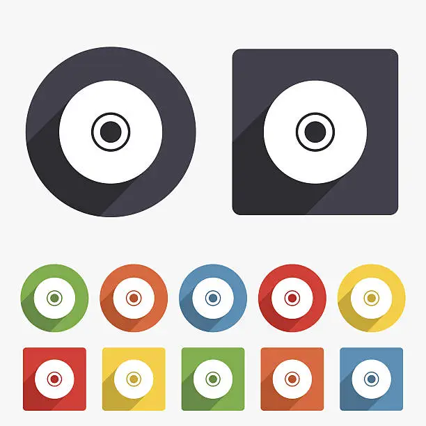 Vector illustration of CD or DVD sign icon. Compact disc symbol.
