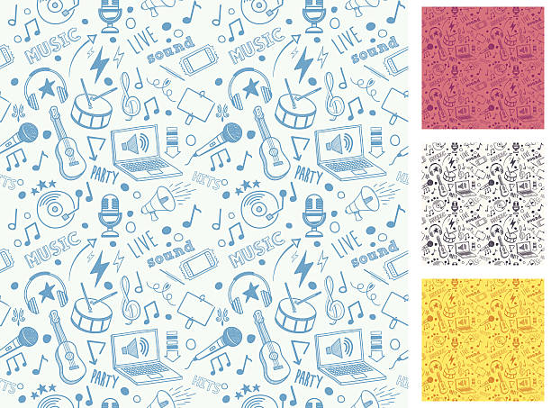 Seamless Music Doodle Pattern Vector background seamless. Doodle music and sound symbols. musical instrument illustrations stock illustrations