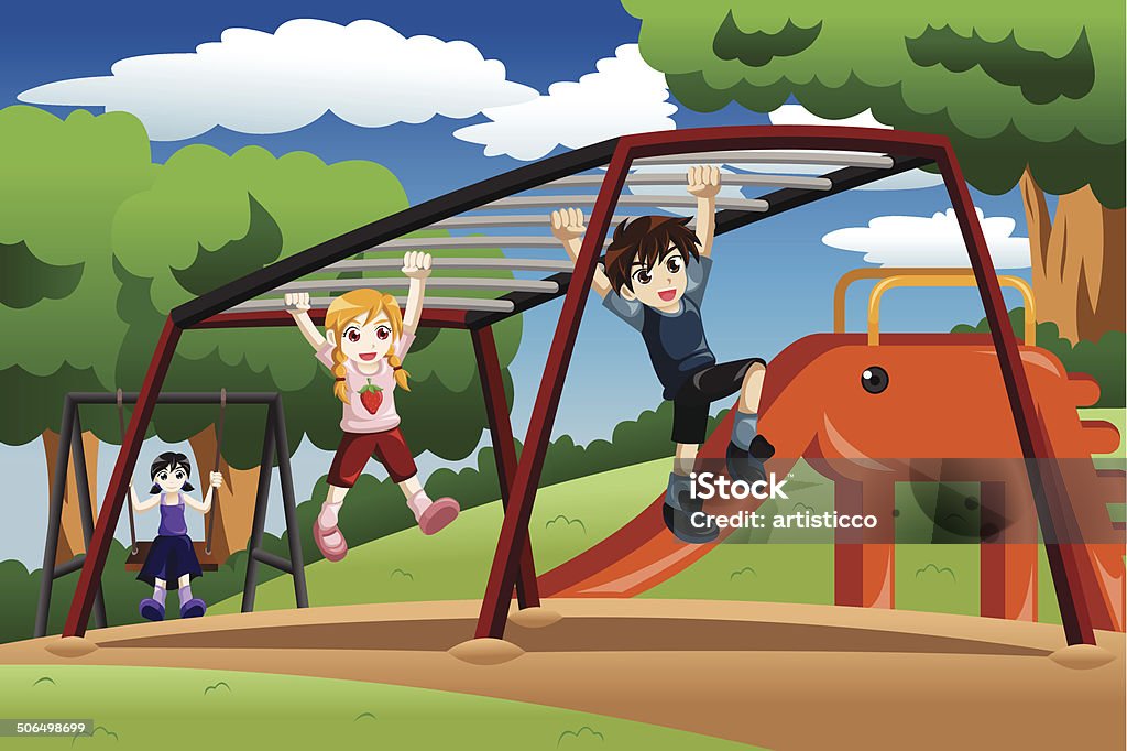 Kids playing on a monkey bar at the playground A vector illustration of happy kids playing on a monkey bar at the playground Child stock vector