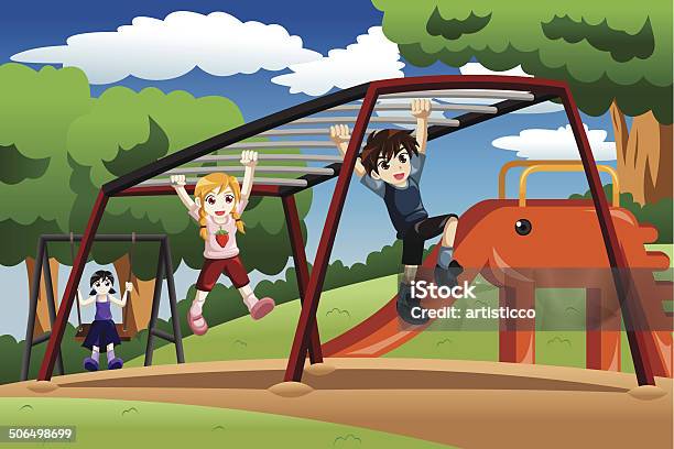 Kids Playing On A Monkey Bar At The Playground Stock Illustration - Download Image Now - Child, Jungle Gym, Monkey Bars