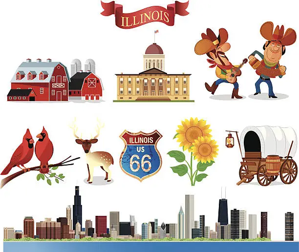 Vector illustration of Symbols of Illinois