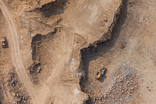 aerial  view of  rock quarry in Poland near Sobotka town