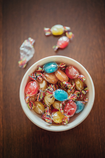 Top view of jelly beans in bowl