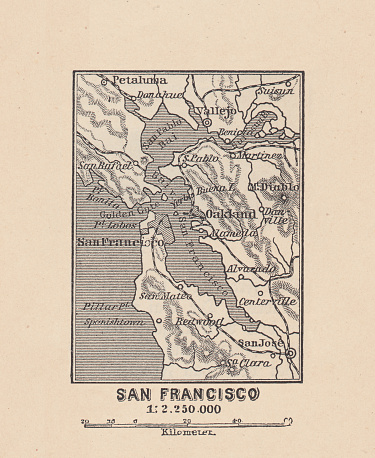 Map of San Francisco Bay. Wood engraving, published in 1882
