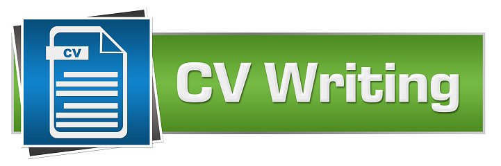 CV Writing text written over green blue background.