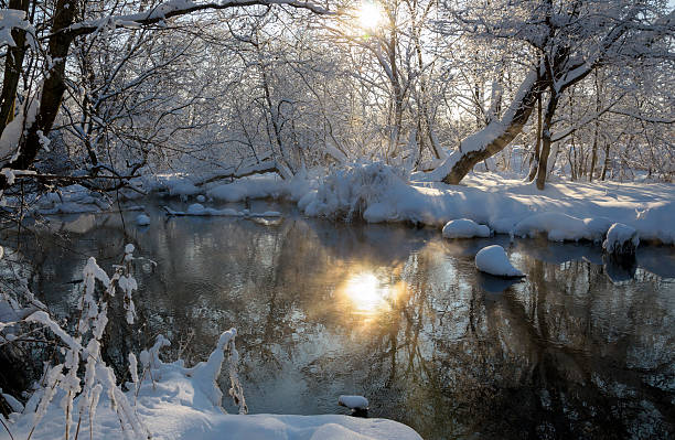 istock Sunny winter landscape with river 506509240
