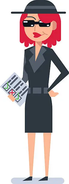 Vector illustration of Mystery shopper woman in spy coat