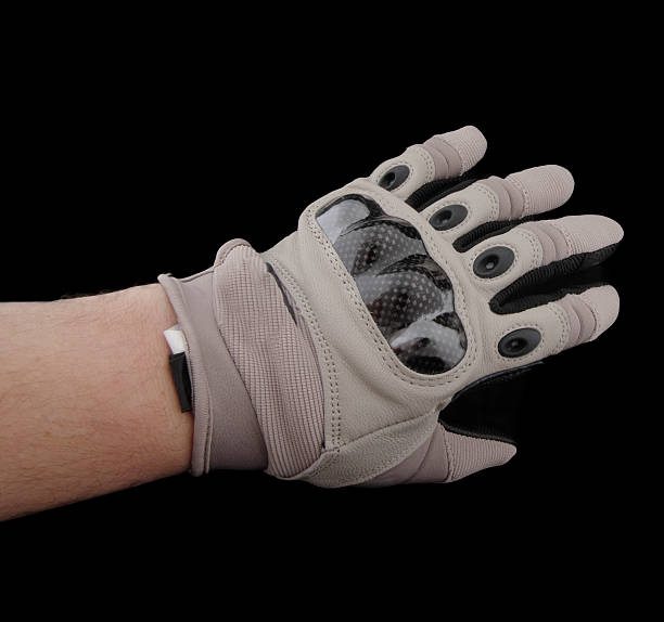 Motorcycle gloves on hand stock photo