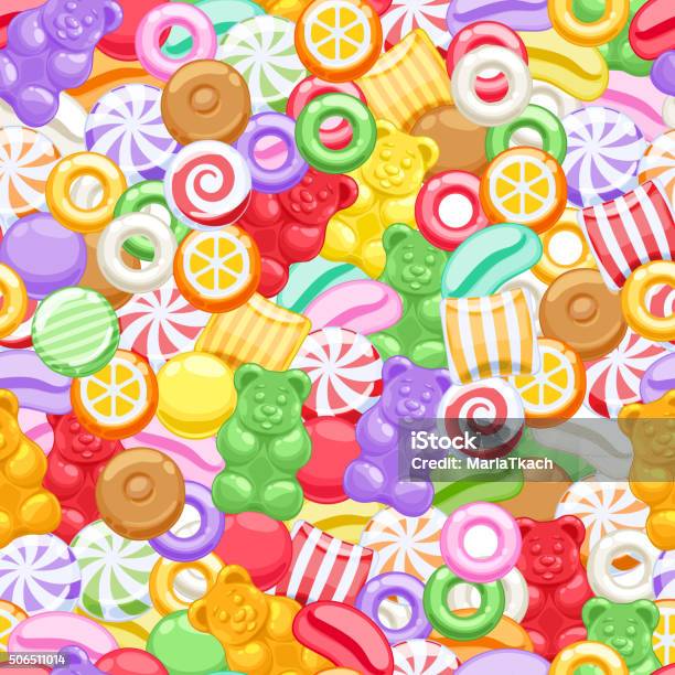 Seamless Assorted Sweets Candies Background Stock Illustration - Download Image Now - Candy, Pattern, Backgrounds