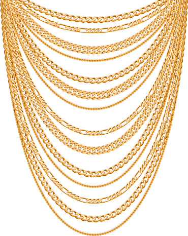 Many chains golden metallic necklace. Personal fashion accessory design.