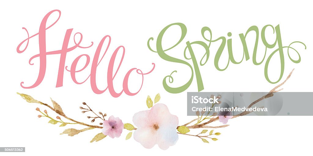 Hello Spring One Line Hand Drawn Lettering Hello Spring Stock Illustration - Download Image ...