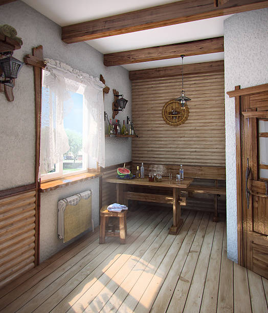 istock Country style bath house, 3D render 506513714