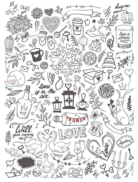 valentine's day elements doodle set - 燈籠 插圖 幅插畫檔、美工圖案、卡通及圖標