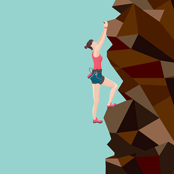 illustrations, cliparts, dessins animés et icônes de fille de rock de montée d'escaliers - rock climbing mountain climbing women achievement