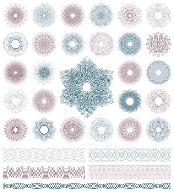 illustrations, cliparts, dessins animés et icônes de ensemble de guilloché éléments décoratifs. illustration vectorielle. - mirrored pattern wallpaper pattern backgrounds seamless