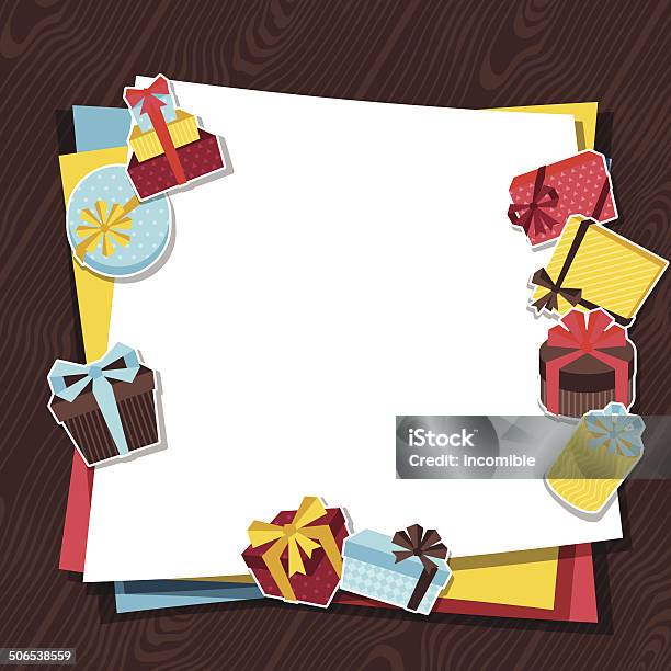 Celebration Background Or Card With Sticker Gift Boxes Stock Illustration - Download Image Now