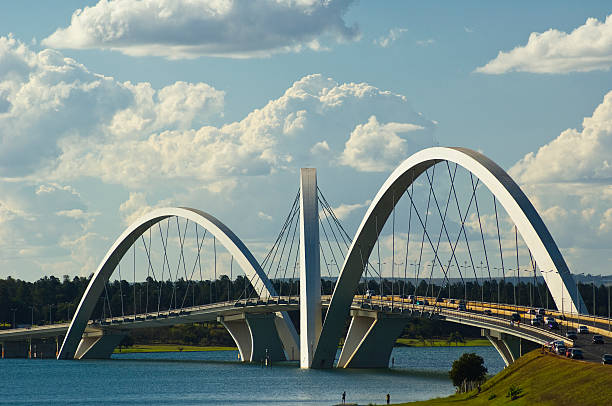 JK Bridge at Brasilia, Brazil JK Bridge over Paranoa Lake, Brasilia, Brazil brasilia stock pictures, royalty-free photos & images