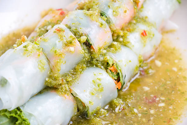 Thai noodle with spicy souce, clean and healthy food.