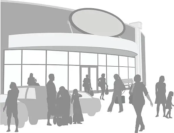 Vector illustration of Mall Shopping Background Of Silhouette Cartoon People