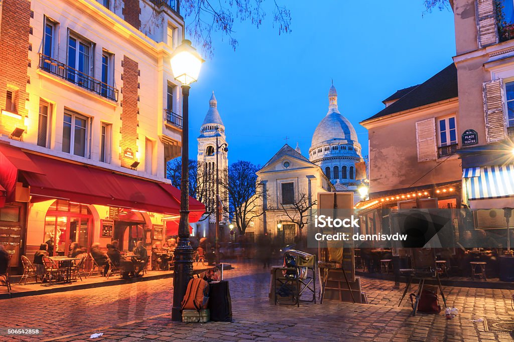 Place du Tertre Beautiful evening view of the Place du Tertre and the Sacre-Coeur in Paris, France Paris - France Stock Photo