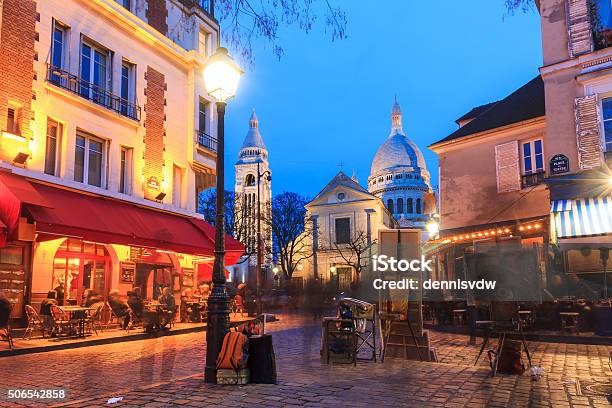 Place Du Tertre Stock Photo - Download Image Now - Paris - France, Night, Street