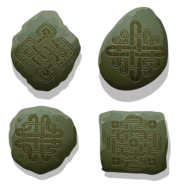 Set of hand drawn ornaments on dark green stiones To EPS 10 celtic shamrock tattoos stock illustrations
