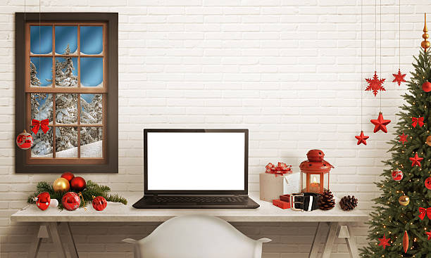 istock Christmas Santa laptop on table 506543814