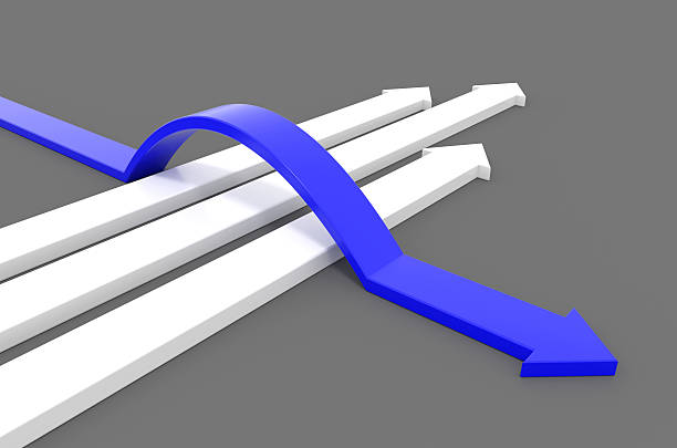 istock Blue arrow jumps over white Arrows 506544332