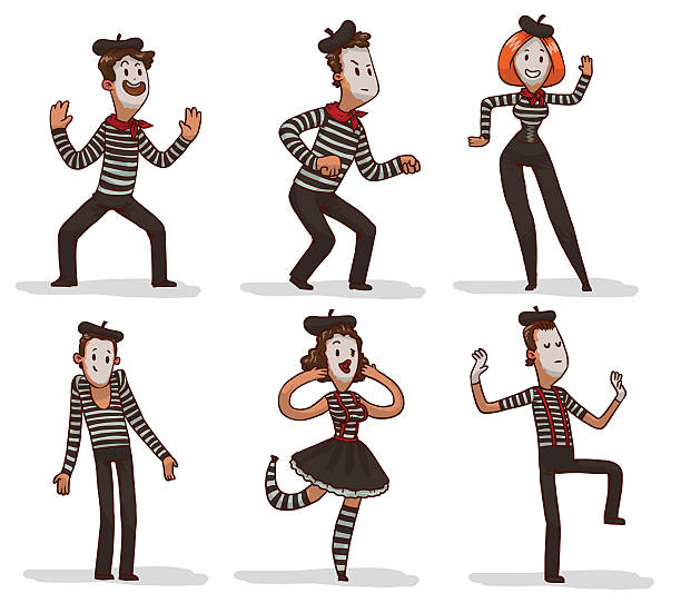 Set of funny mimes To EPS 10 charades stock illustrations