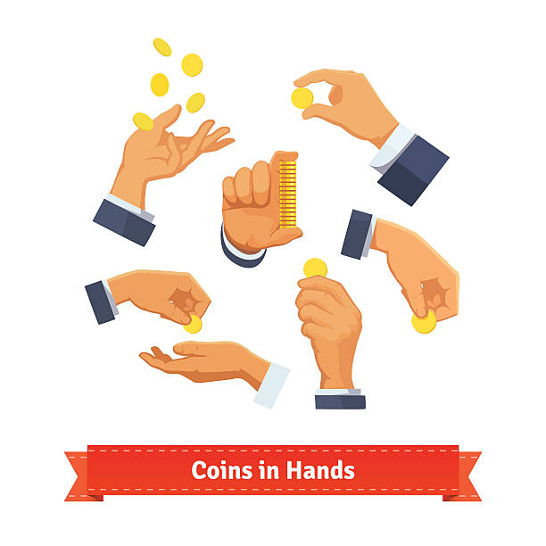 손 정도가 계수, 기부, 동전 던지기 - coin gold human hand currency stock illustrations