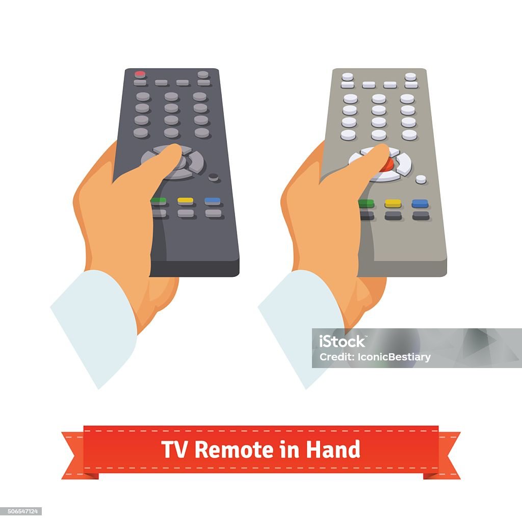 Retro remote control in hand Retro remote control in hand. Flat style illustration. EPS 10 vector. Remote Control stock vector