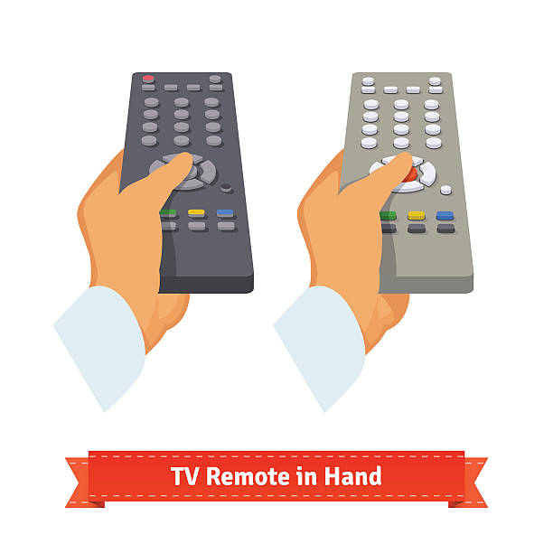 Retro remote control in hand Retro remote control in hand. Flat style illustration. EPS 10 vector. control point stock illustrations