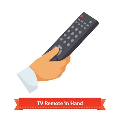 Remote control in hand. Flat style illustration. EPS 10 vector.