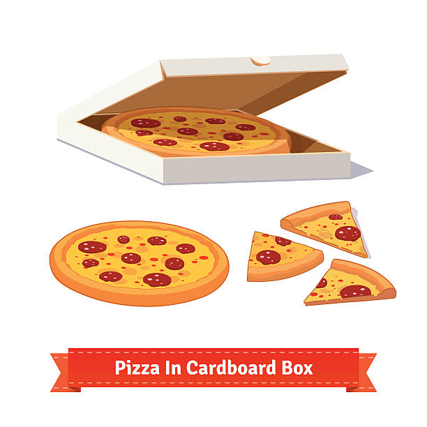 ilustrações de stock, clip art, desenhos animados e ícones de pizza em aberto caixa de cartão. tm - overnight delivery illustrations