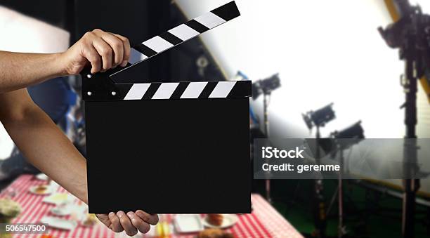 Man Holding A Clapper Stock Photo - Download Image Now - Home Video Camera, Film Slate, Movie