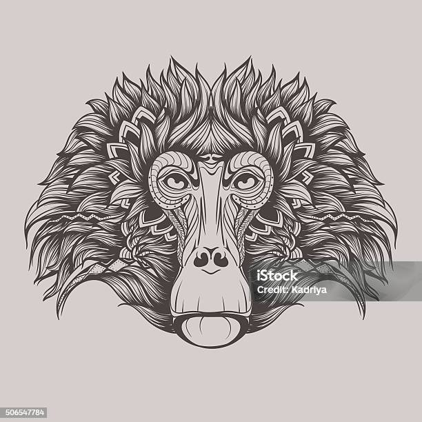 Baboon Monkey Face Doodle Stock Illustration - Download Image Now - Scribble, Animal, Animal Wildlife