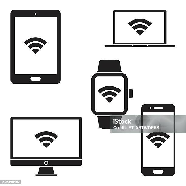 Modern Digital Devices Icons Vector Stock Illustration - Download Image Now - Icon Symbol, Smart Phone, Wireless Technology