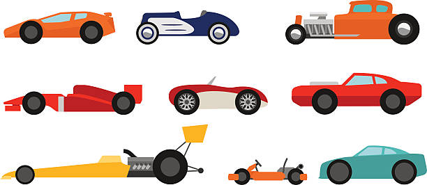 Flat style race cars set Flat style race cars set soapbox cart stock illustrations
