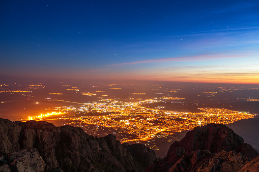 Sunset and City lights, beautiful night over the city