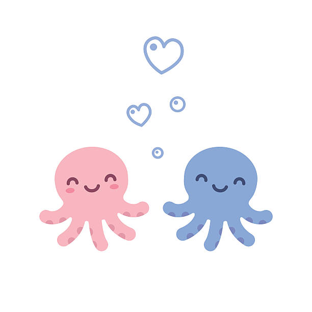 ilustraciones, imágenes clip art, dibujos animados e iconos de stock de linda pulpo love - octopus tentacle isolated white