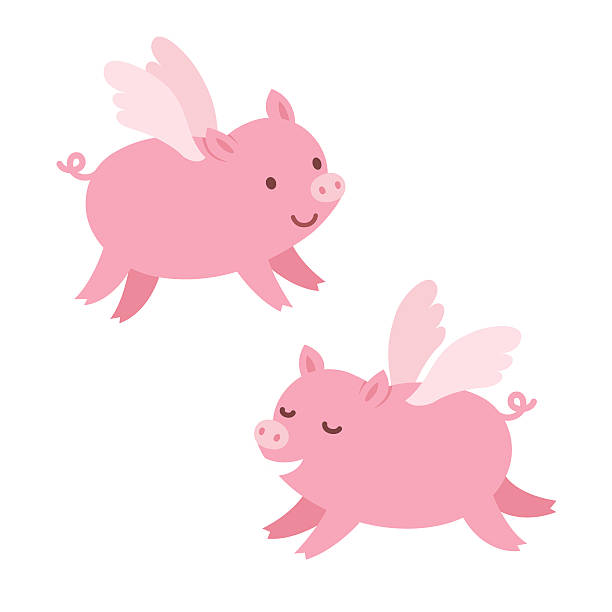 ilustrações, clipart, desenhos animados e ícones de linda flying suínos - when pigs fly