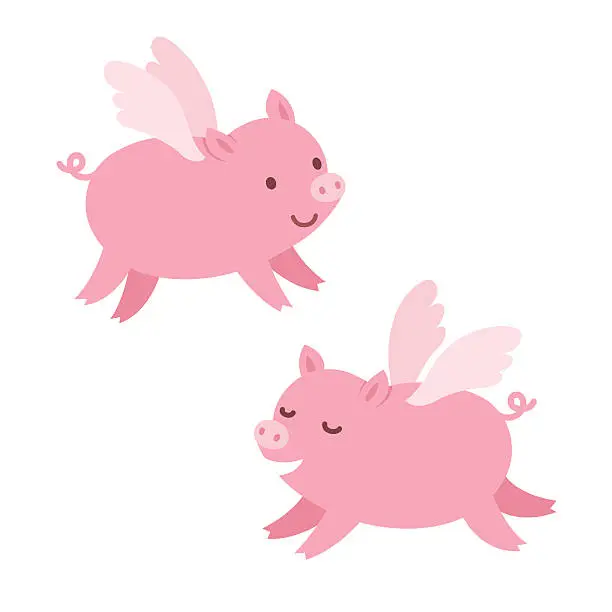 Vector illustration of Cute flying pigs