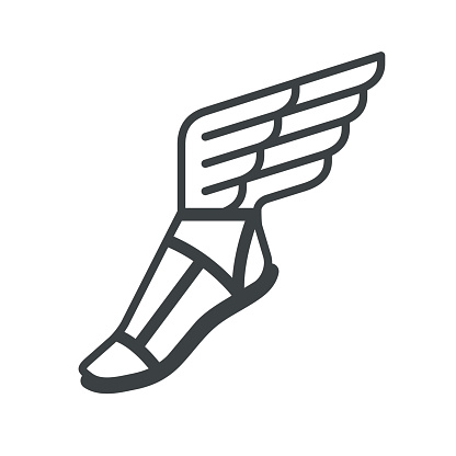Ancient Greek sandal with wings. Vector line icon.