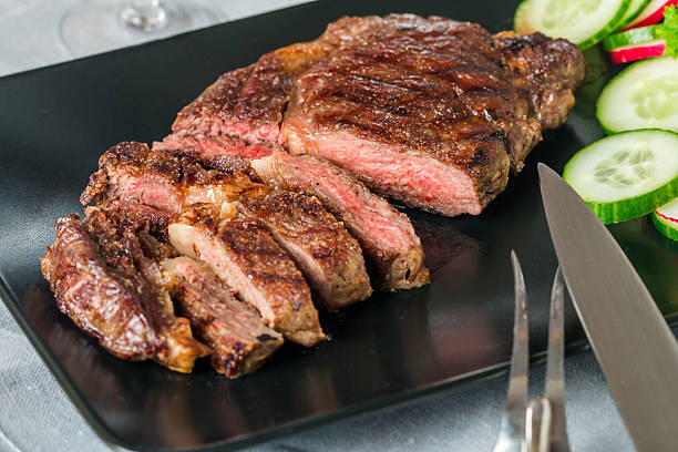 istock sliced medium rare grilled Beef steak Ribeye 506550596