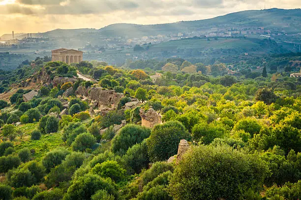 aerial view of the Valley of Temples near Agrigento, Sicily