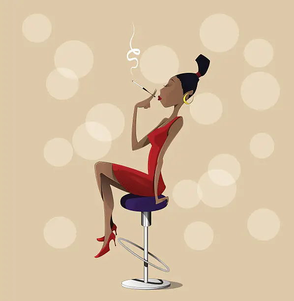 Vector illustration of Cartoon lady sitting on a high chair