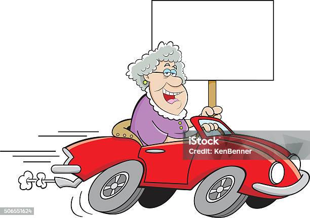 Cartoon Old Lady Driving A Sports Car And Holding A Sign Stock Illustration  - Download Image Now - iStock