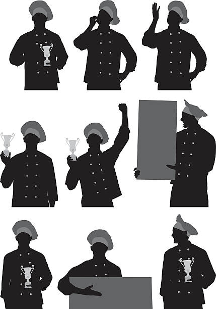 Chef in various actions Chef in various actionshttp://www.twodozendesign.info/i/1.png chef silhouettes stock illustrations