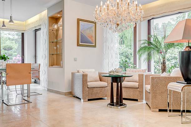 istock Living room with crystal chandelier 506555716