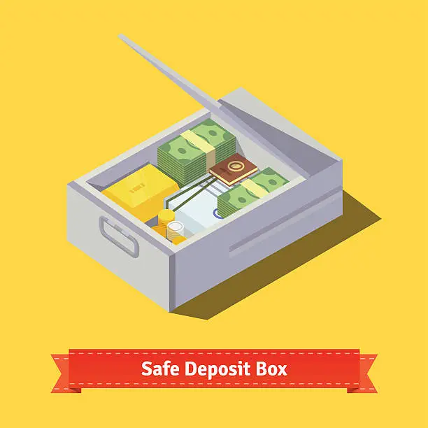 Vector illustration of Hands putting money and valuables to a deposit box